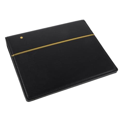 Álbum de sellos de piel sintética negra, 4 anillas