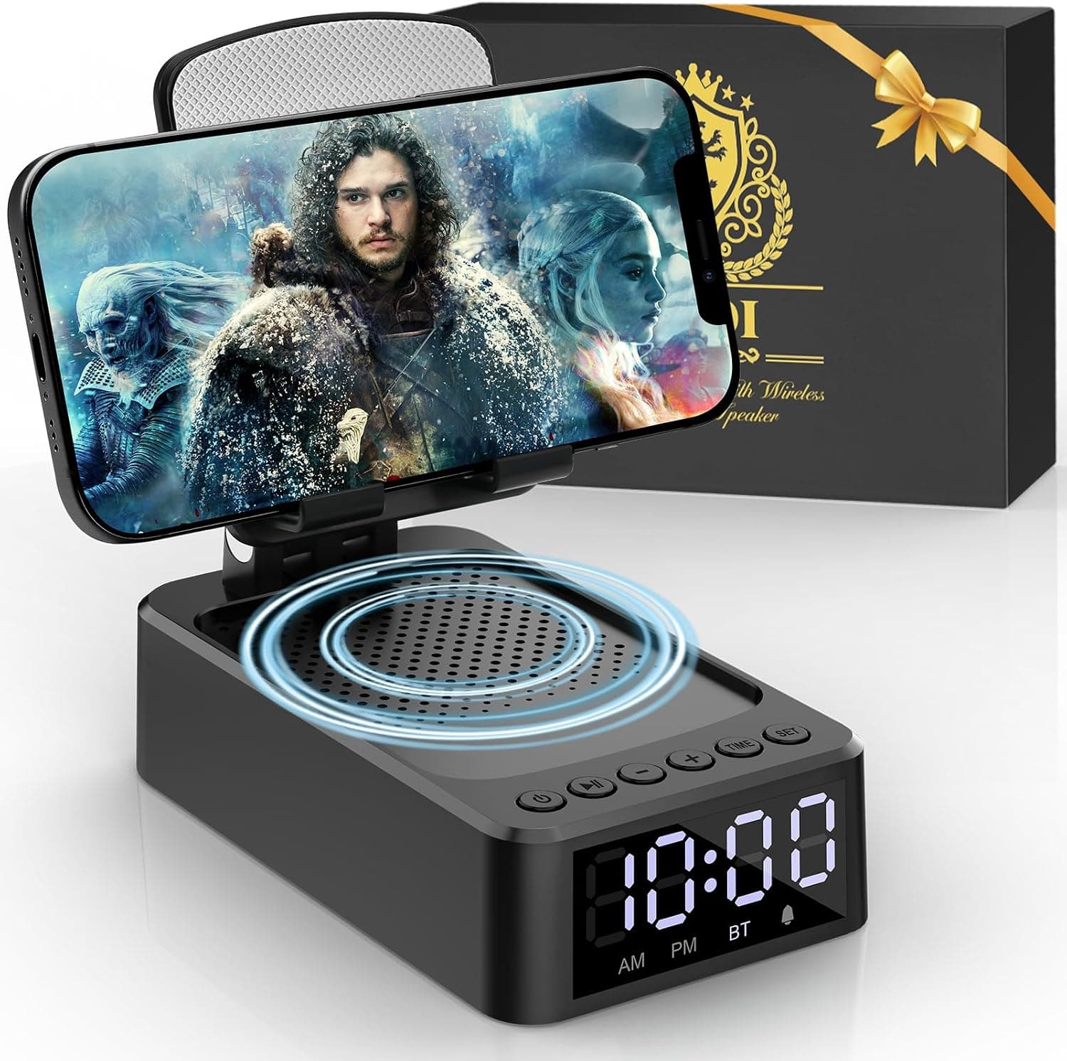 Altavoz Bluetooth con soporte para móvil y pantalla LED encendida