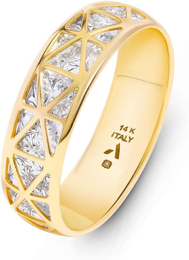Anillo de oro de 14 quilates en dos tonos, blanco y amarillo, con banda ancha y sin piedra central
