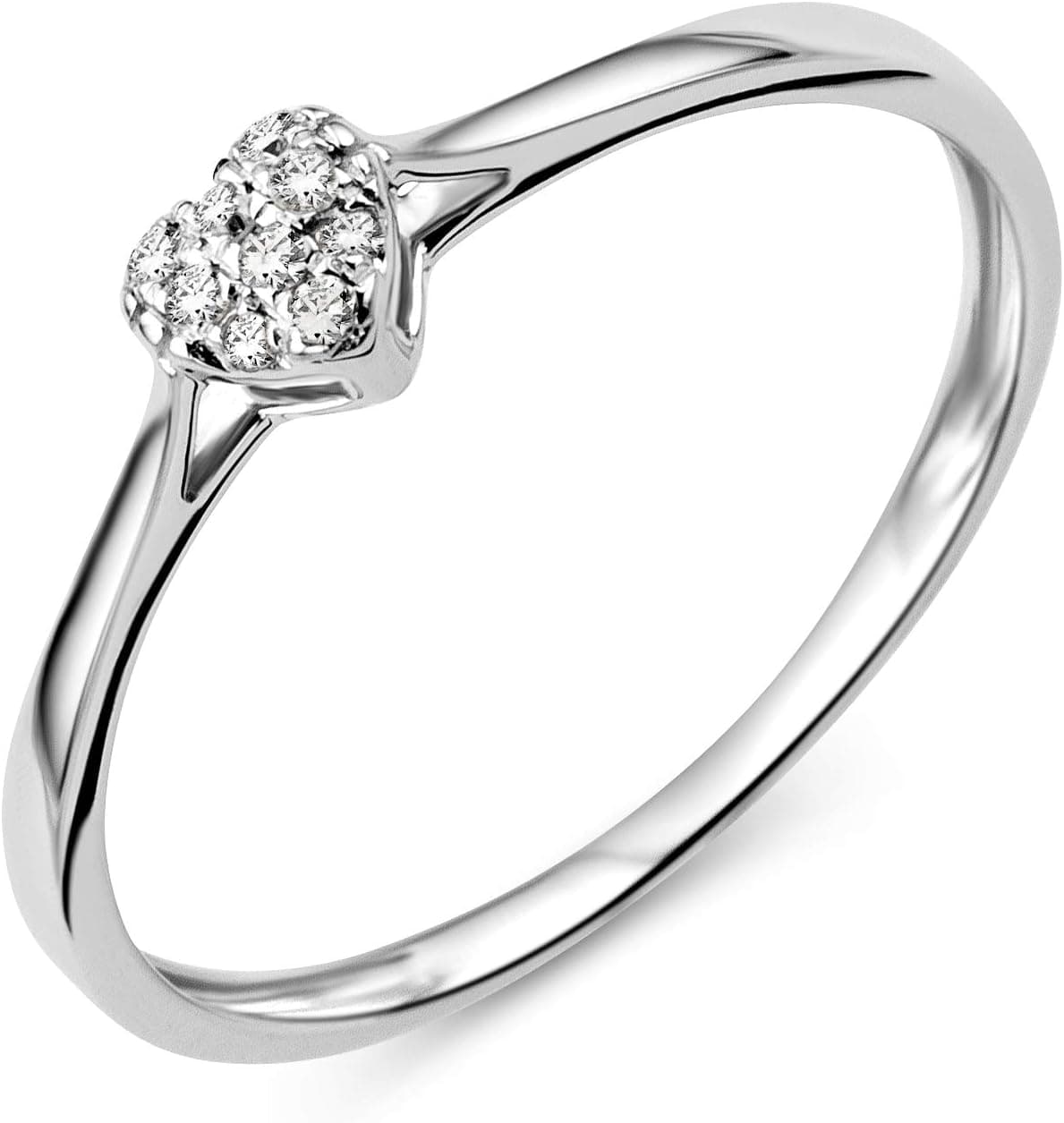 Anillo de compromiso con la silueta de un corazón formada por pequeños diamantes engastados en pavé sobre oro blanco