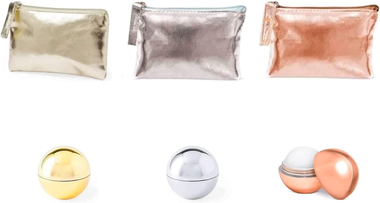 Monederos metalizados con bálsamo labial a juego, en varios colores