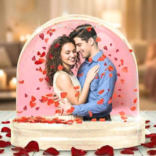 Bola de nieve personalizada con foto y purpurina en forma de corazón