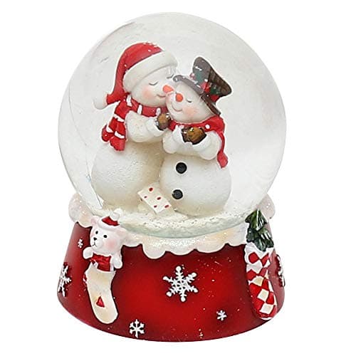 Bola de nieve con dos muñecos de nieve en rojo y blanco