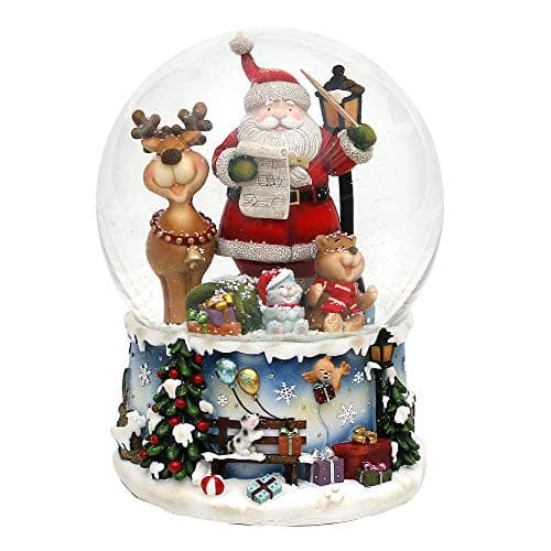Bola de nieve XXL musical con Papá Noel y un alce, 15 cm de diámetro