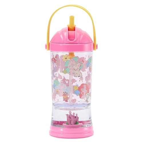Vaso con base de bola de nieve de las princesas Disney, con pajita abatible y purpurina en la base