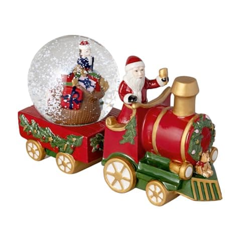 Bola de nieve grande con un tren navideño, en porcelana y vidrio