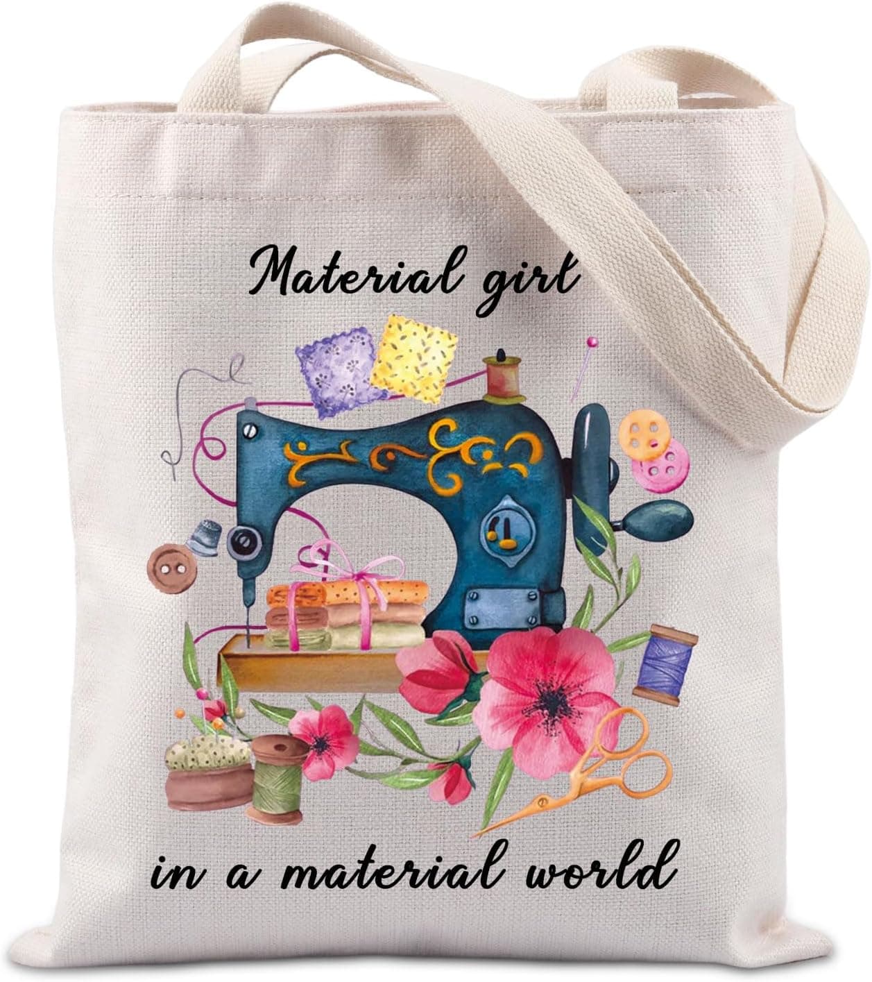 Bolsa de lona con estampado temático de costura