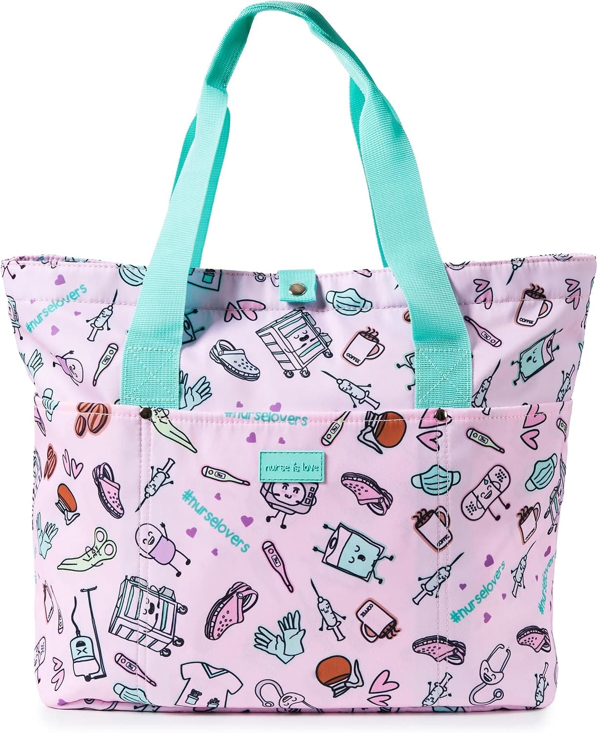 Bolso tote grande con asas y compartimentos, estampado con estetoscopios, para enfermera