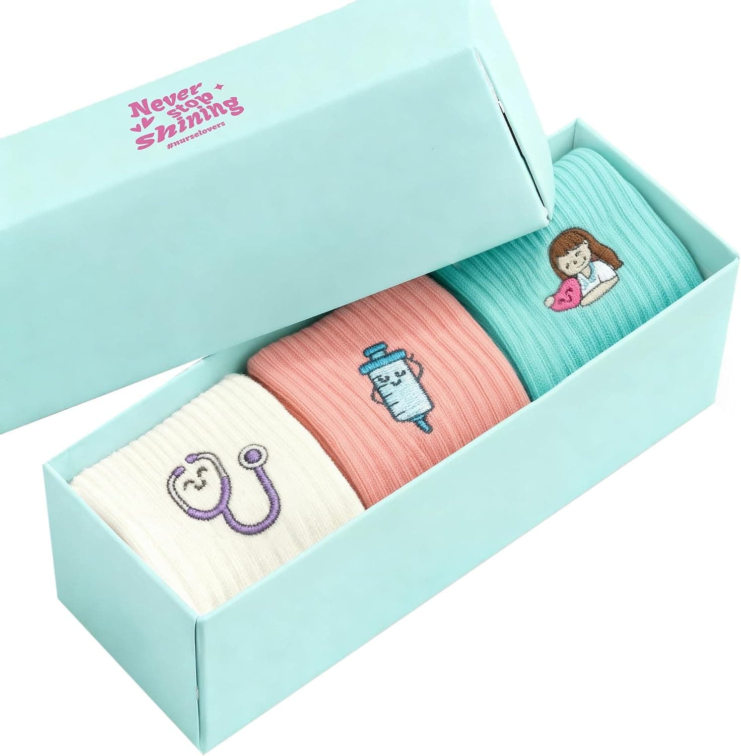 Set de tres pares de calcetines divertidos con estampados para enfermera