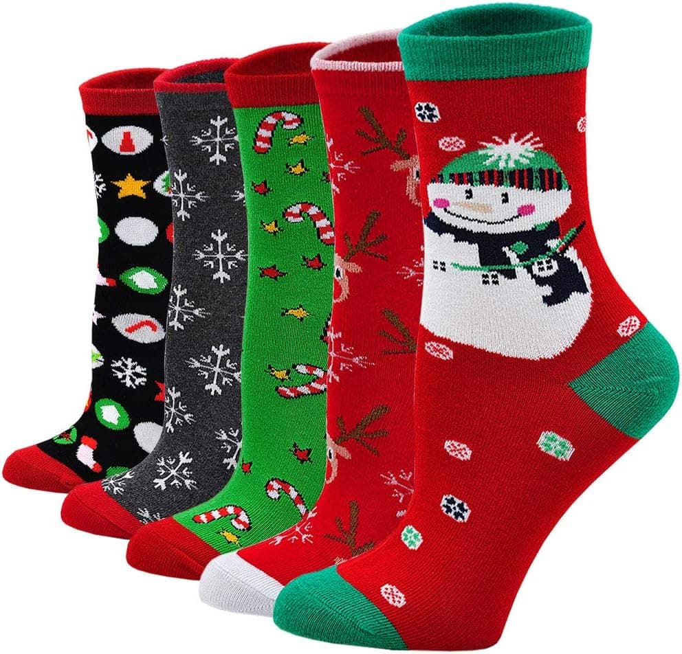 Calcetines navideños con animales de PUTUO, cinco pares distintos