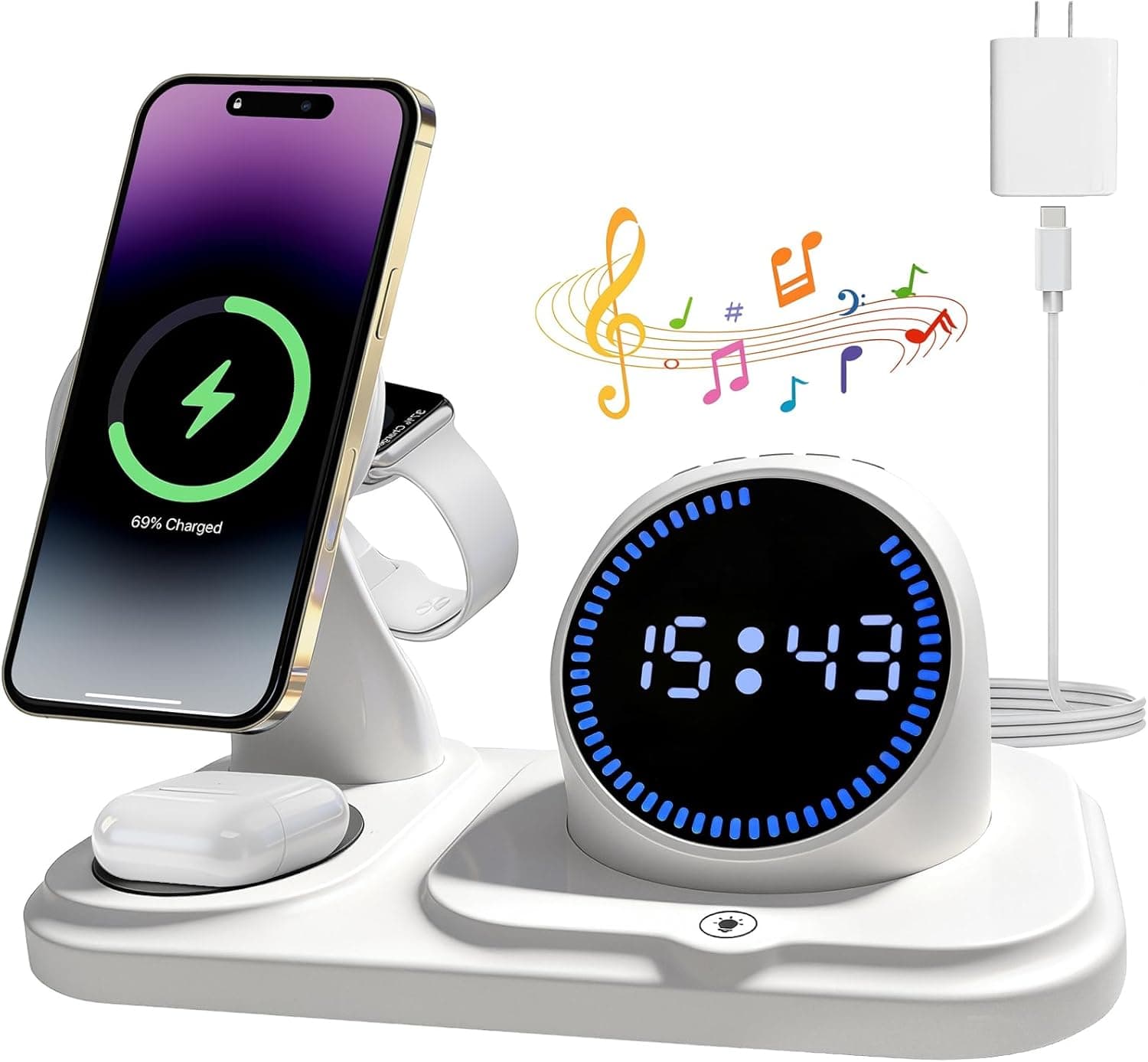 Estación de carga inalámbrica con altavoz Bluetooth