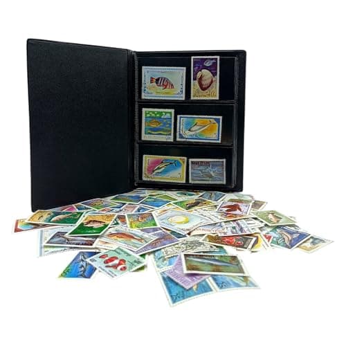 Colección de 100 sellos de animales acuáticos con álbum
