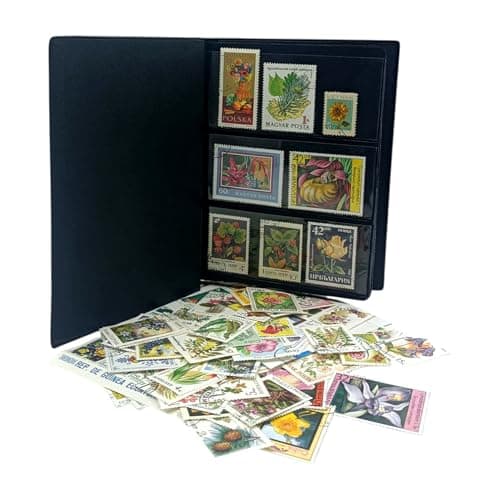 Colección de 100 sellos de flores y vegetales con álbum