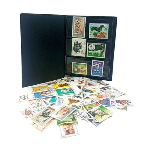 Colección de 100 sellos de perros y gatos con álbum