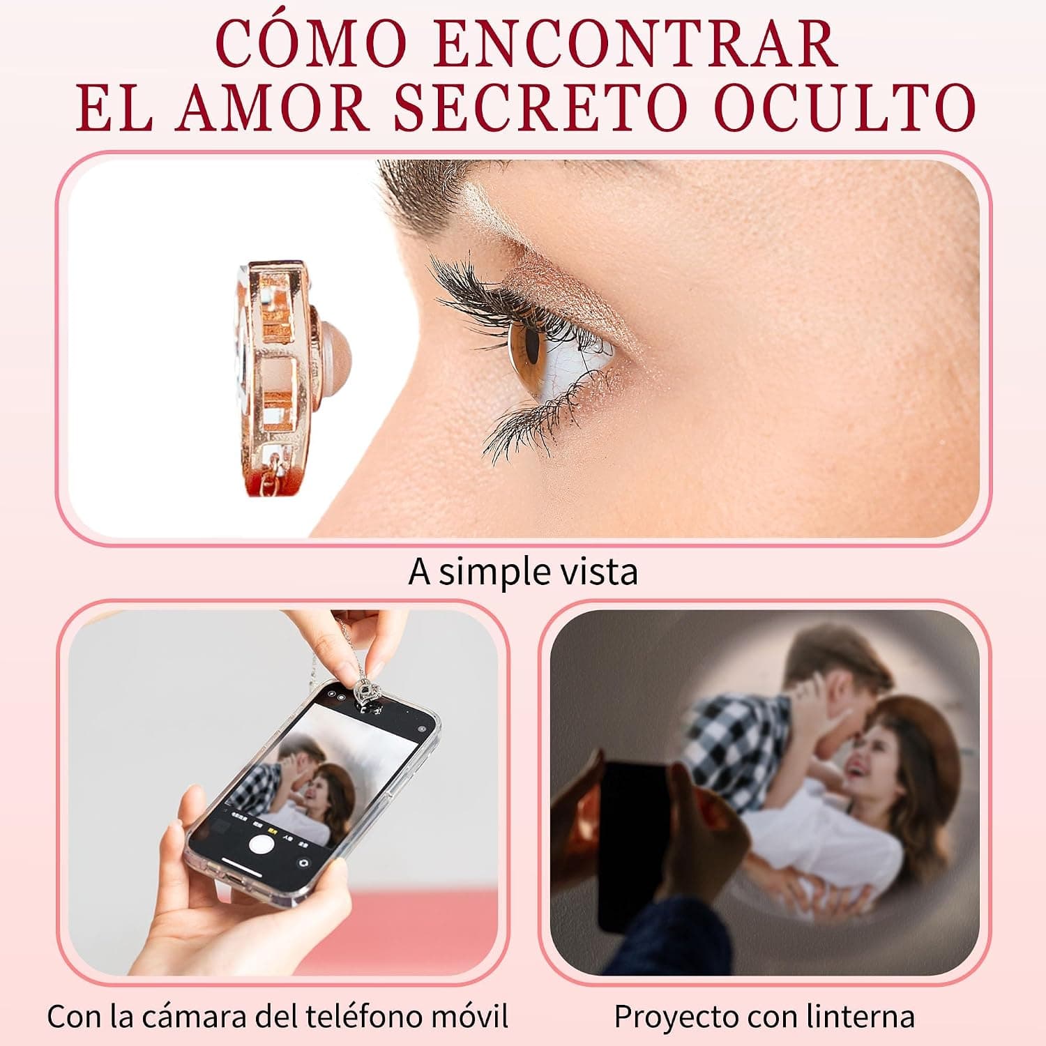 El colgante de corazón plateado con circonitas y la imagen que guarda dentro, ampliada al lado como si estuviera proyectada