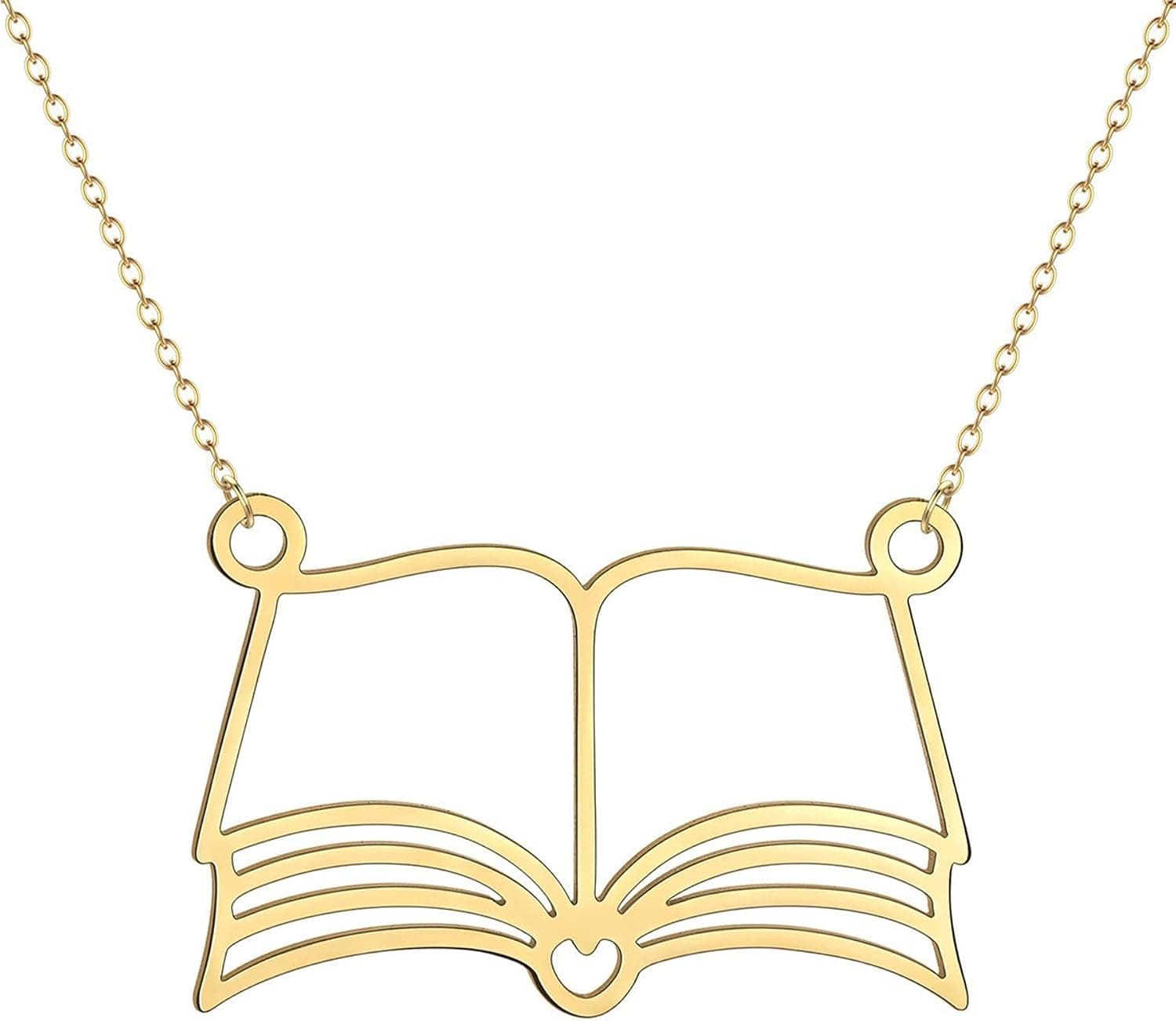 Collar con colgante de libro abierto en acero