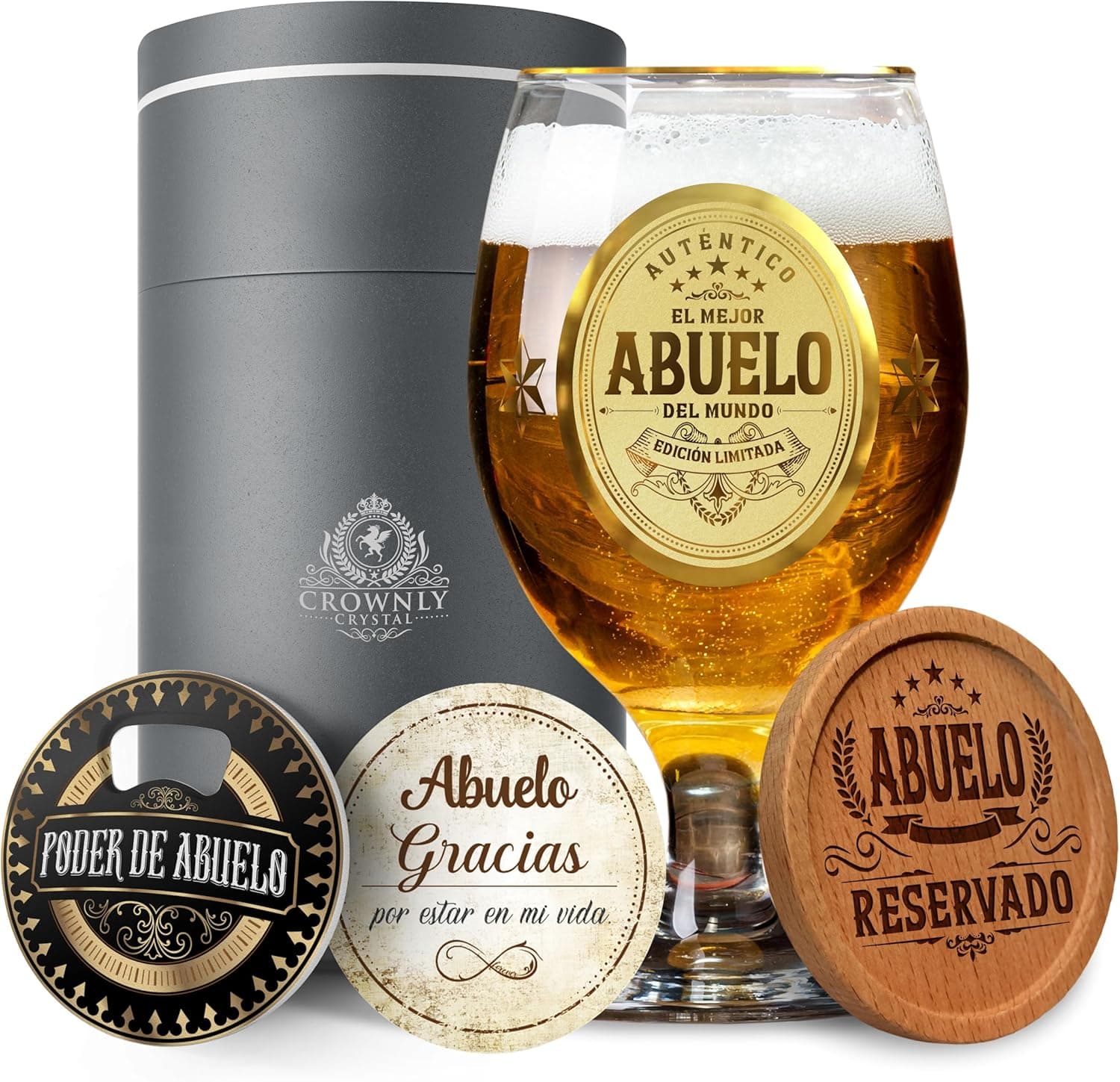 Jarra de cerveza de cristal con la inscripción del mejor abuelo del mundo