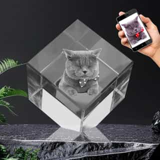 Cubo de Cristal con Foto Grabada en 2D o 3D
