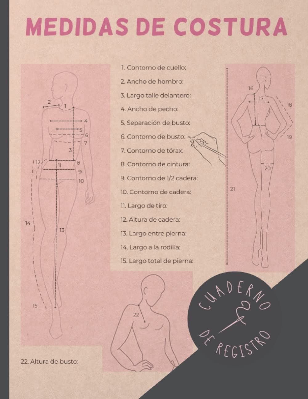 Cuaderno con plantillas para anotar medidas y diseños de moda