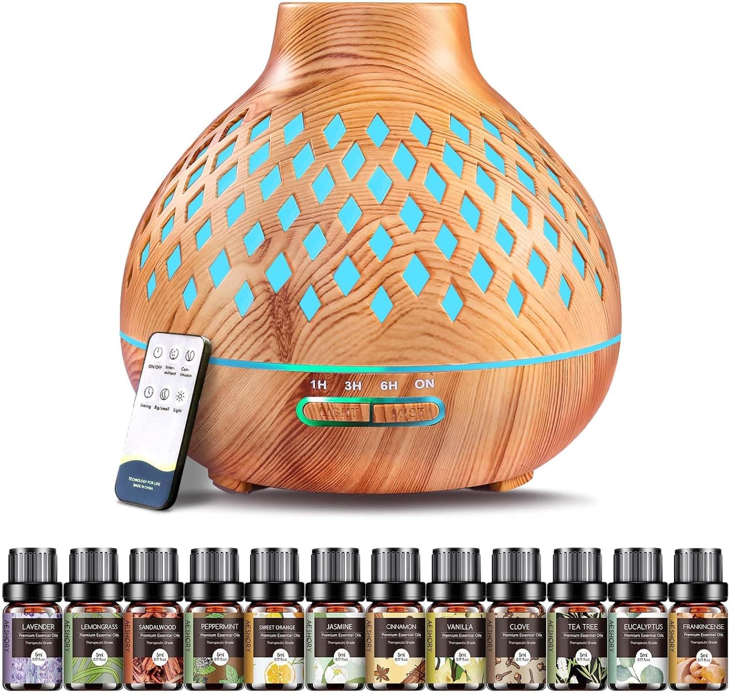 Difusor de aceites esenciales con kit de doce aceites