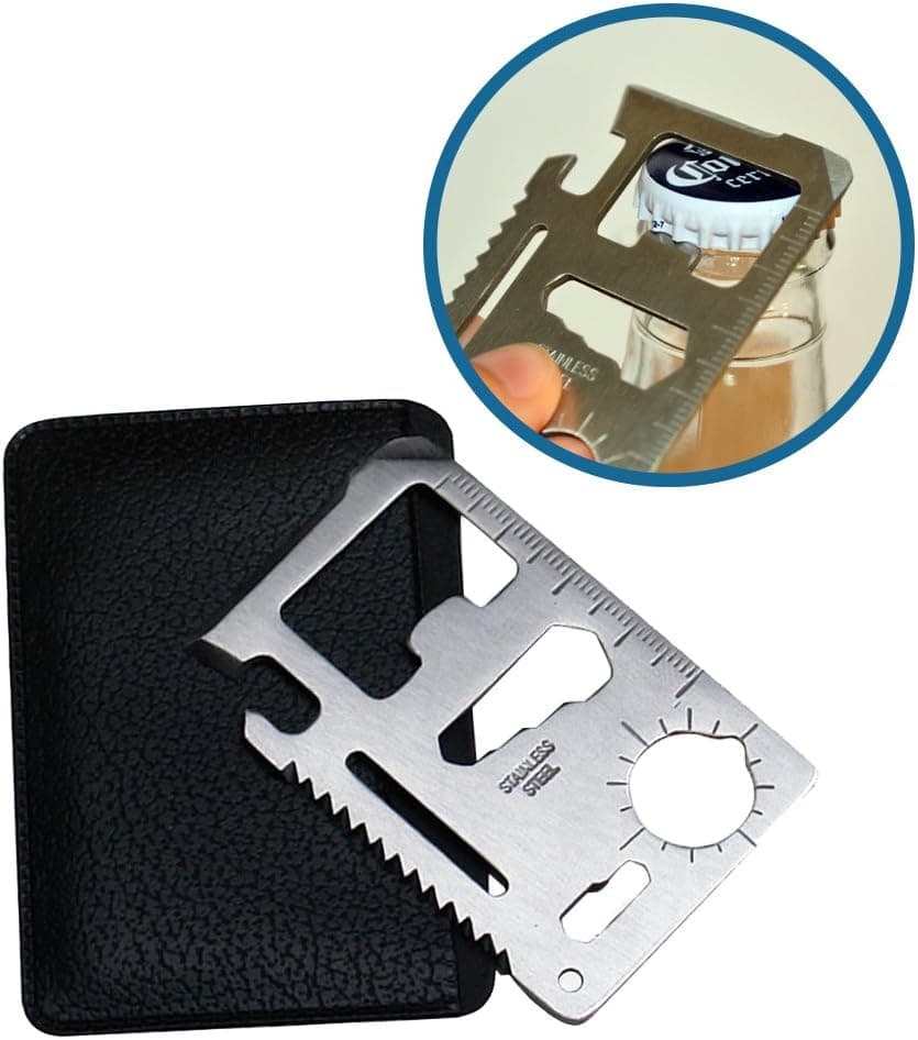 Una botella de cerveza con la varilla de acero metida dentro, junto a la segunda varilla y la tarjeta abridor