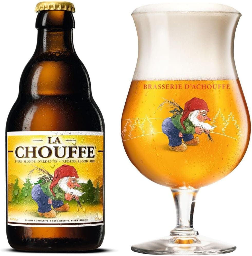 Estuche de regalo con cerveza belga Chouffe y su vaso a juego