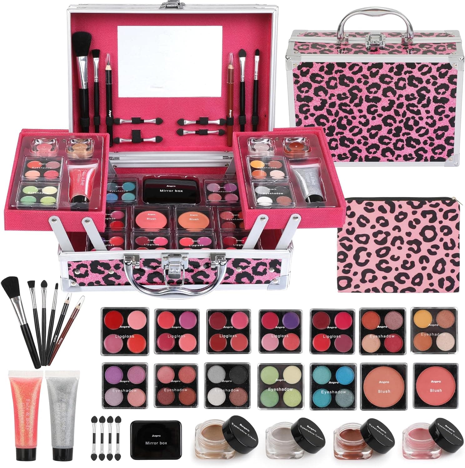 Estuche de maquillaje con estampado de leopardo, Anpro