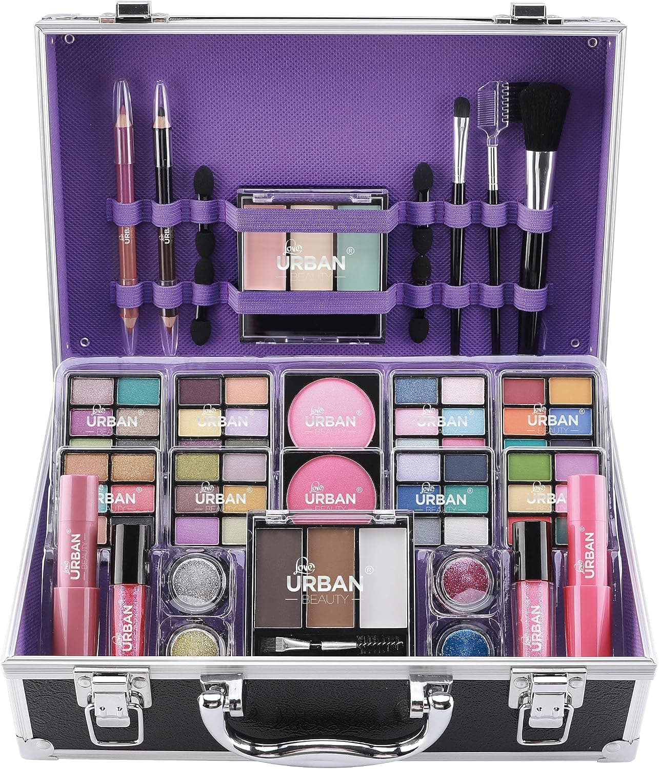 Estuche de maquillaje vegano Bliss con organizador de aluminio
