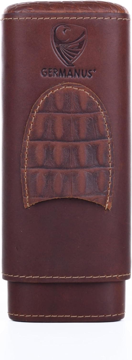 Estuche de piel marrón para puros cerrado