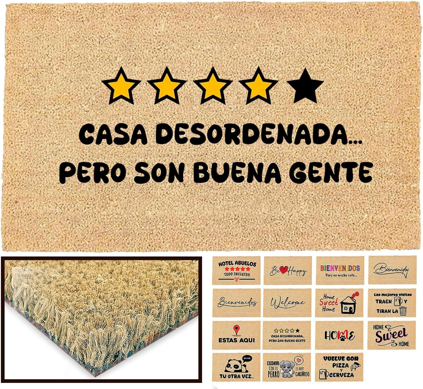 Felpudo de coco con el mensaje casa desordenada