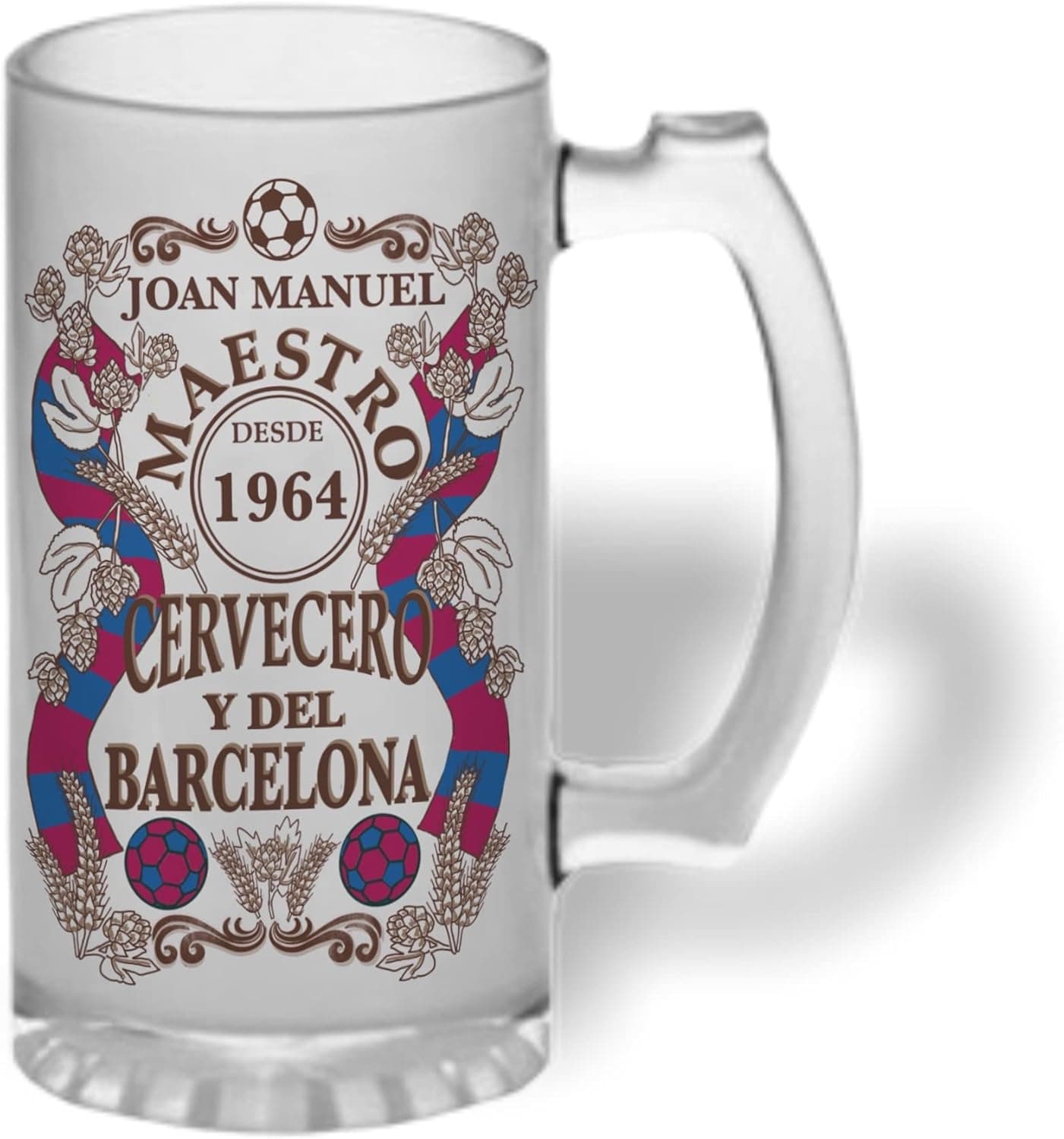 Jarra de cristal esmerilado con el diseño «Maestro Cervecero» grabado