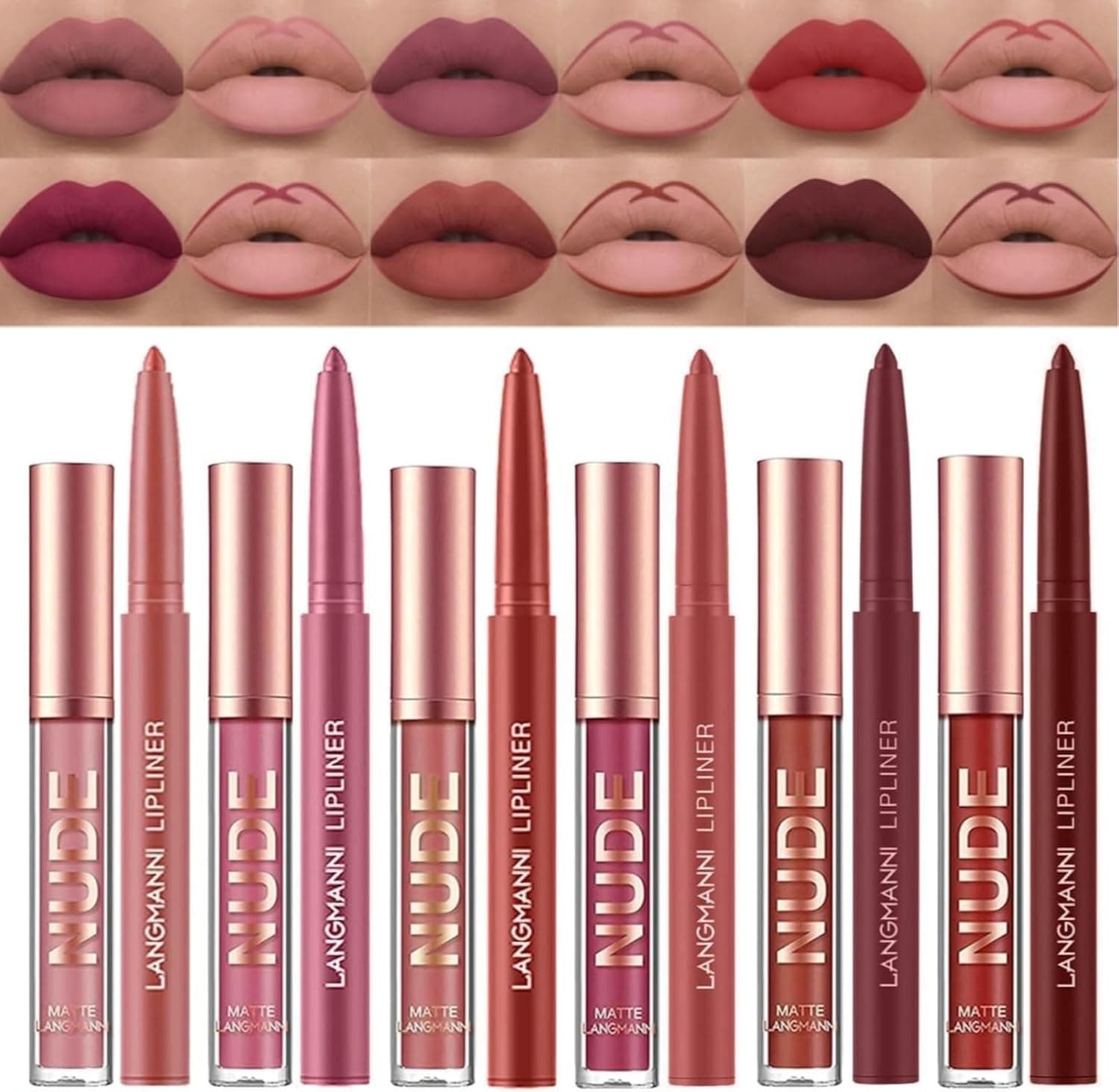 Juego de labiales líquidos y delineadores a juego, Beauty Glazed