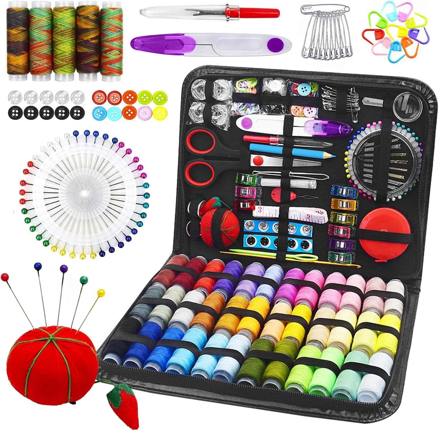 Kit de costura de 190 piezas con bobinas de hilo, agujas y accesorios variados