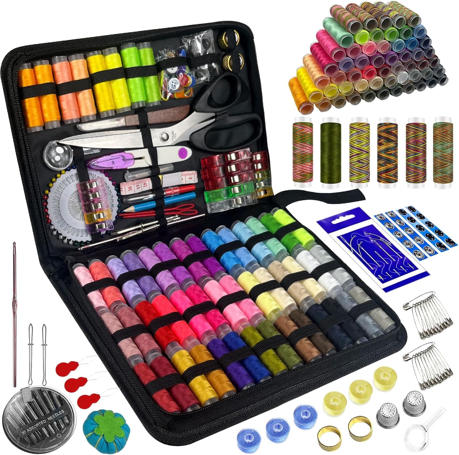 Kit de costura de 305 piezas con hilos en 56 colores y accesorios organizados