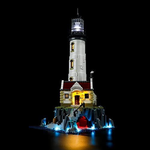 Faro LEGO motorizado iluminado con un kit de luces LED