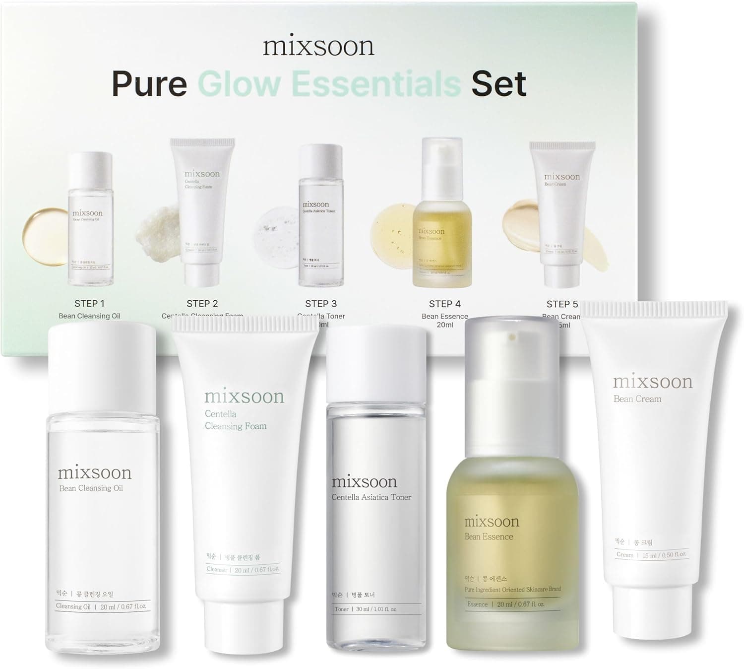 Kit de skincare coreano de cinco pasos, mixsoon