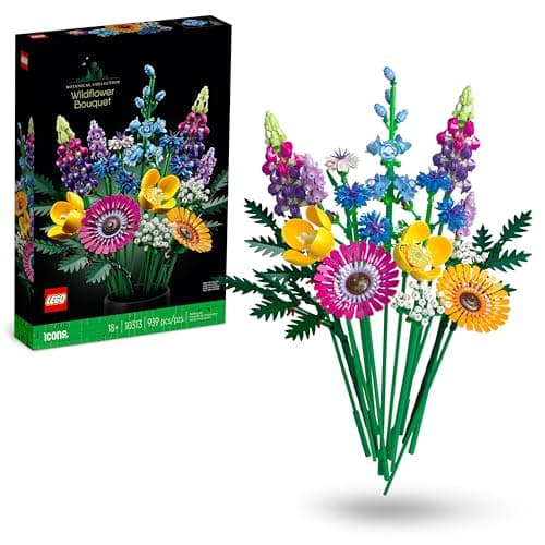 Ramo LEGO de flores silvestres con acianos, lavanda y amapolas de tallos ajustables