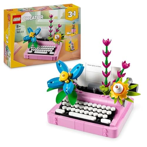 LEGO Creator 3 en 1 montado como máquina de escribir vintage con flores