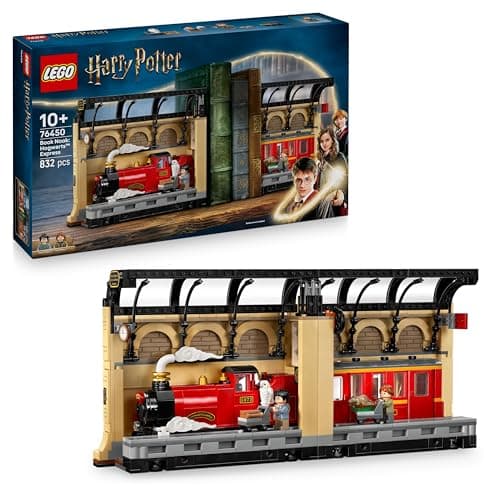 Sujetalibros LEGO con una sección del Expreso de Hogwarts en el andén 9¾