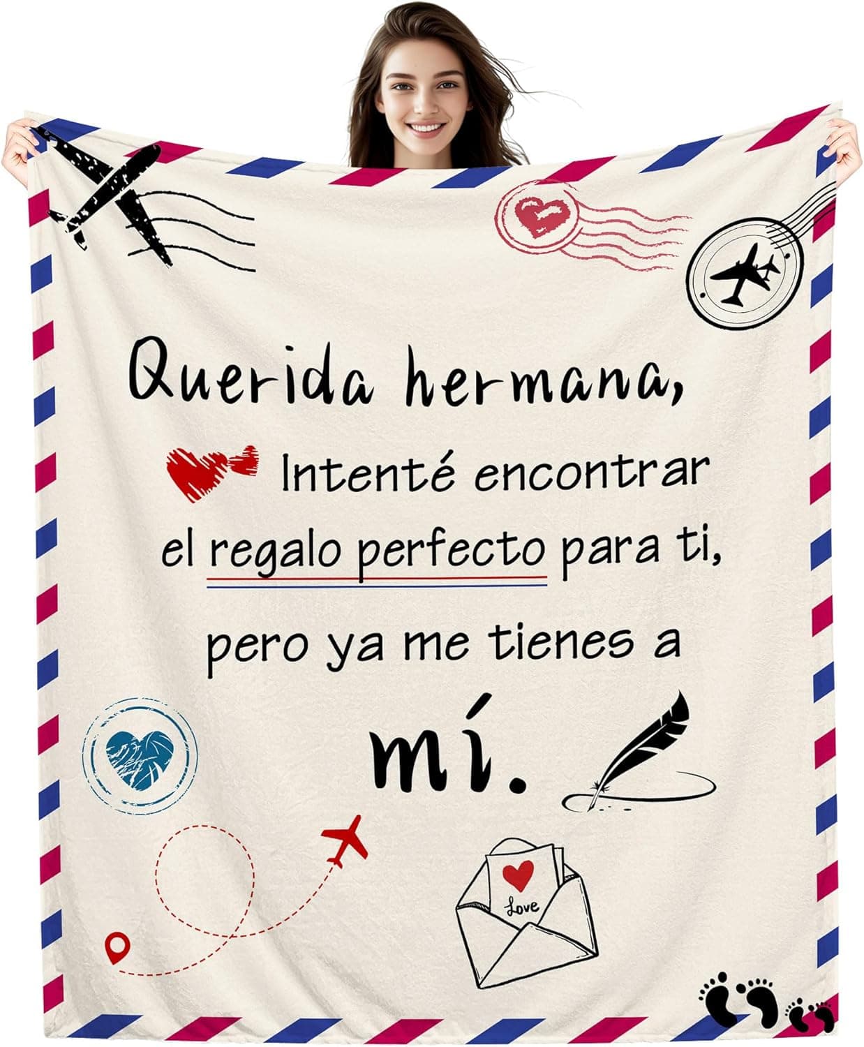 Manta suave doblada con mensaje divertido impreso dedicado a una hermana