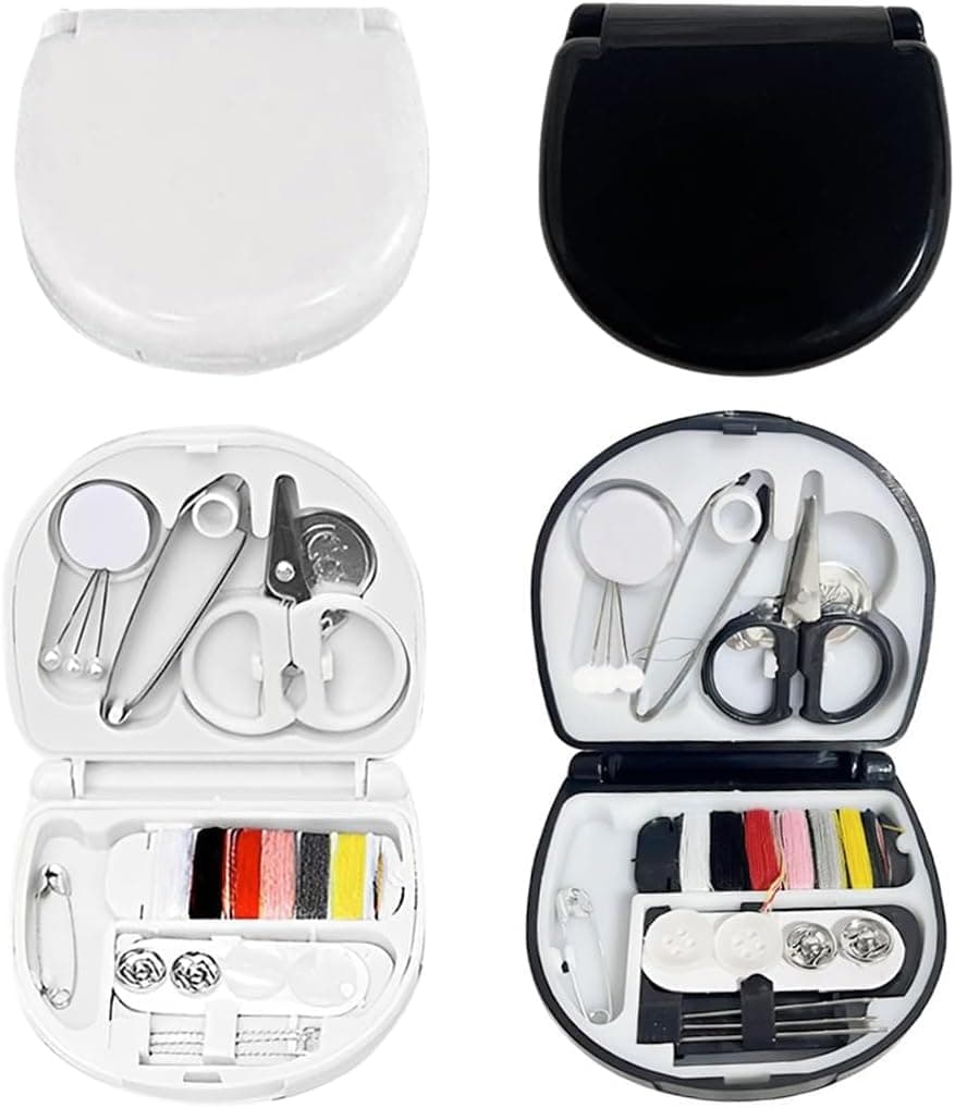 Mini kit de costura compacto con hilos de colores, agujas y tijeras pequeñas