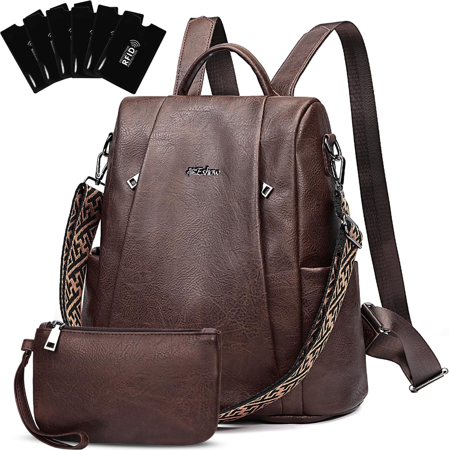 Mochila antirrobo de cuero con el neceser pequeño a juego