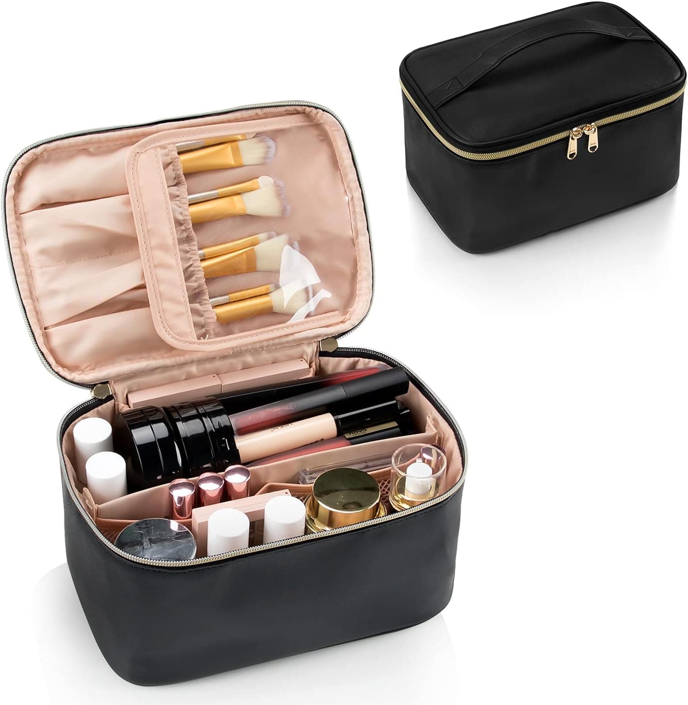 Neceser de maquillaje grande con divisor y compartimento para brochas