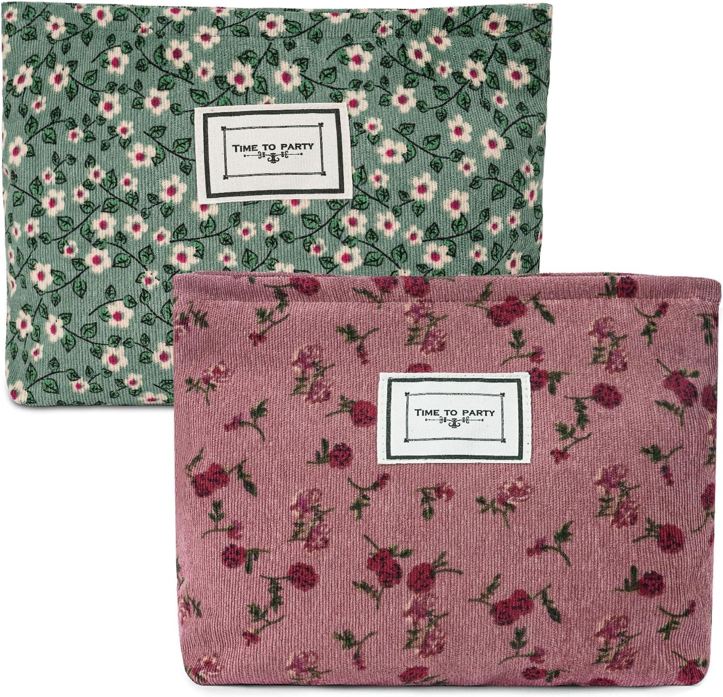 Pack de dos neceseres de pana floral verde y rosa, Aucuu