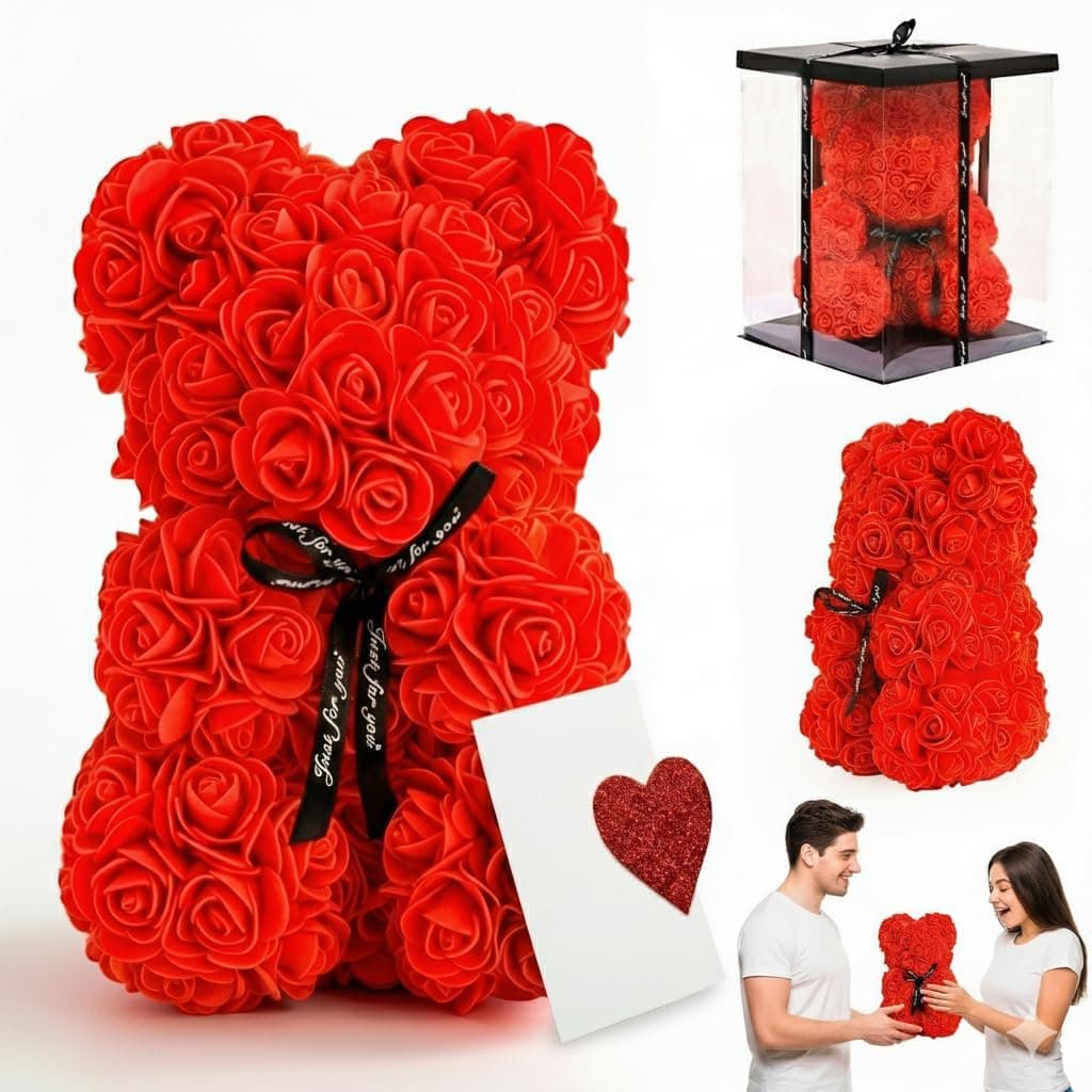 Osito hecho de rosas eternas, con lazo