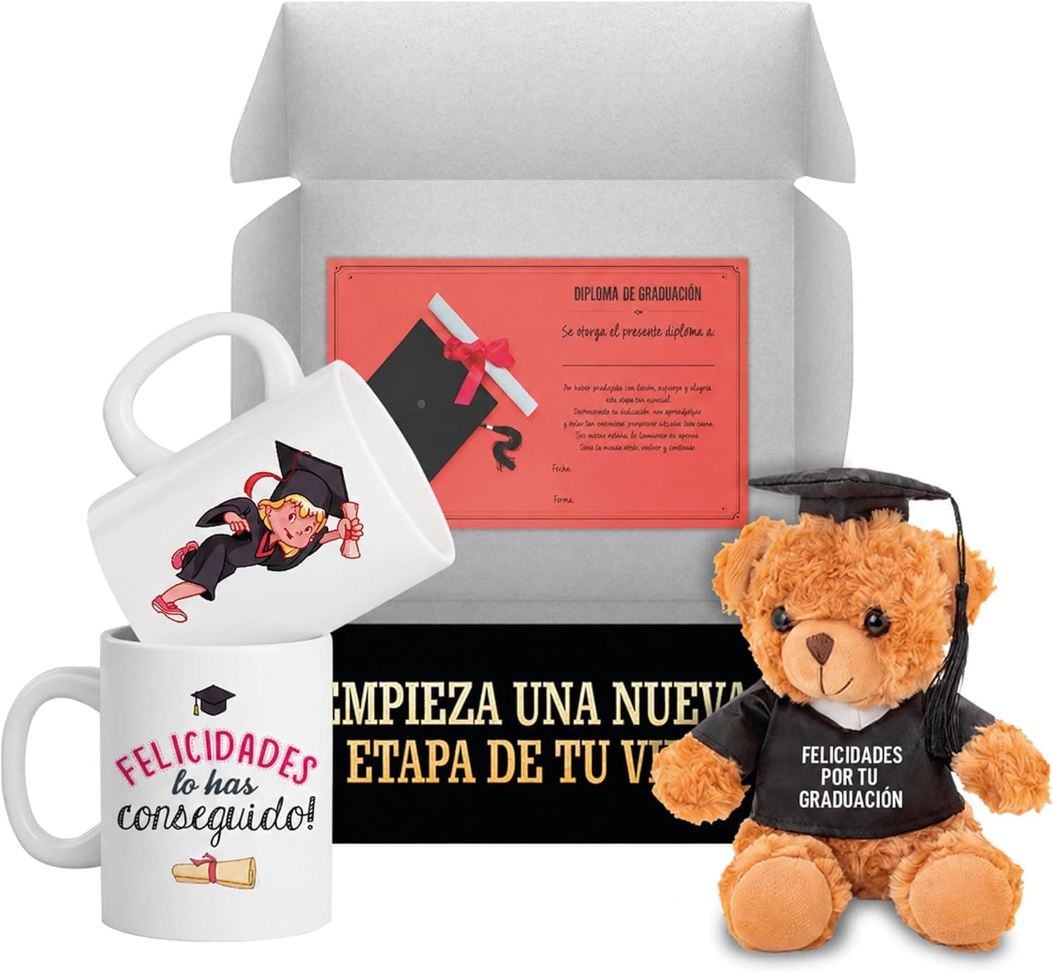 Pack de graduación LINFORMAL con taza y osito de peluche con camiseta «Feliz Graduación»