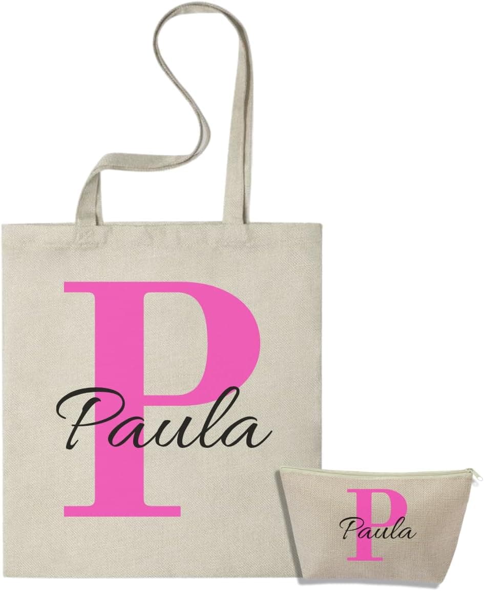 Pack de bolsa tote y neceser a juego, personalizados con nombre e inicial