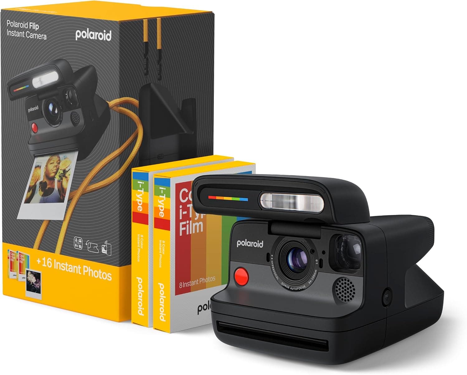 La Polaroid Flip en negro con su sistema de cuatro lentes visible