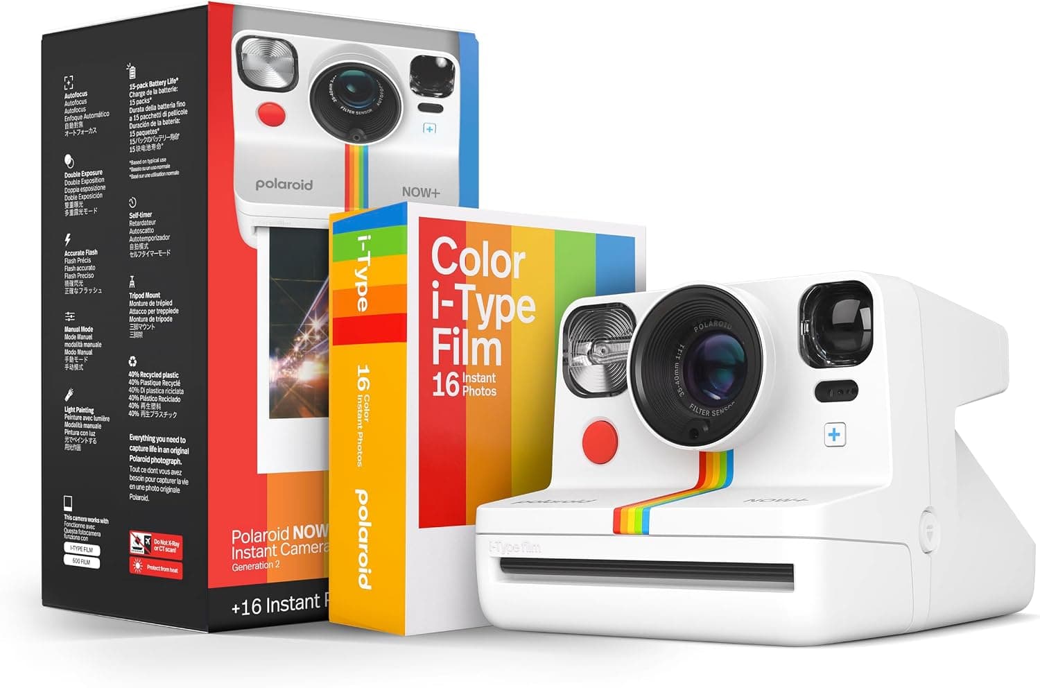La Polaroid Now+ Generación 2 en blanco con su diseño clásico
