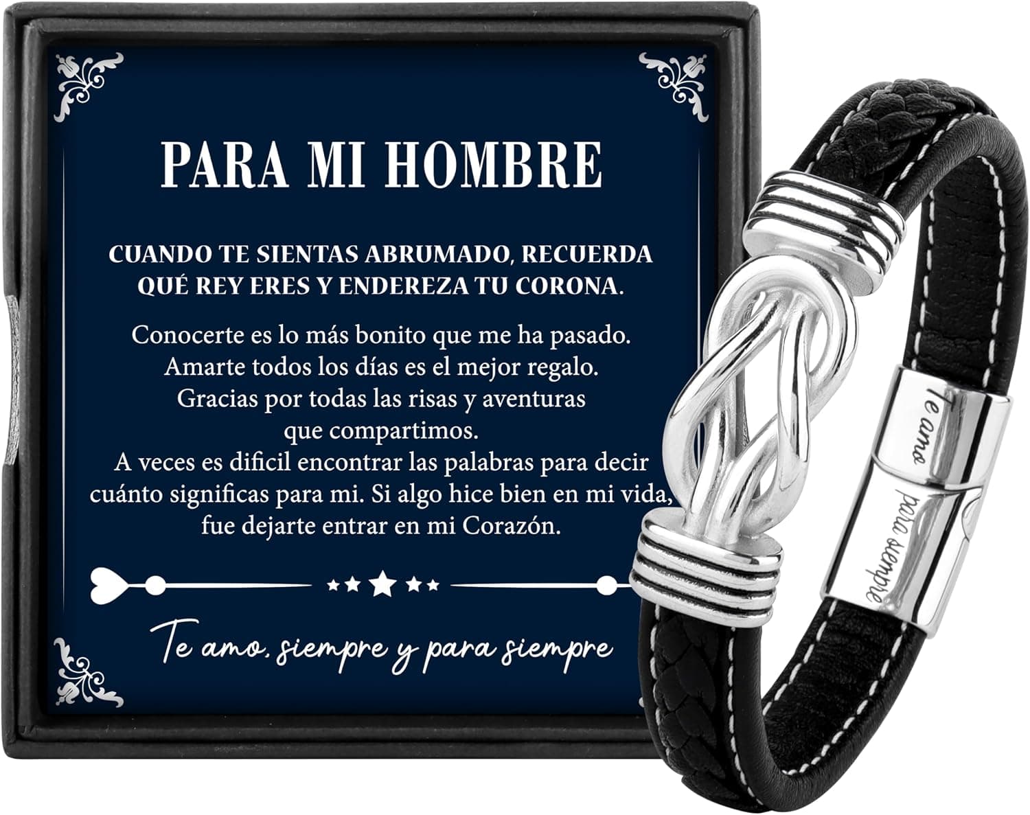 Pulsera de cuero trenzado marrón para hombre sobre su tarjeta de presentación